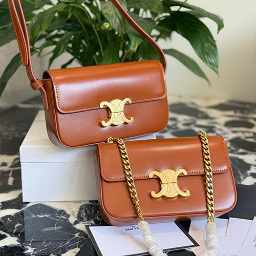Túi Xách Celine Triomphe Chain Shoulder Bag Mini Màu Nâu Full Box Size 20.5cm