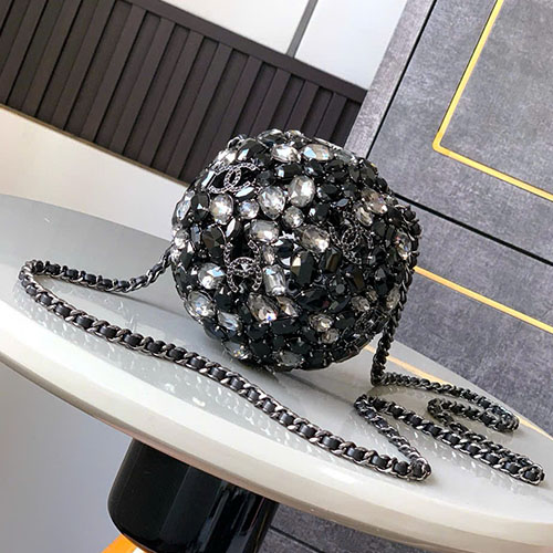 Túi Xách Chanel 24A Hình Quả Cầu Pha Lê Đen Siêu Cấp Size 13cm