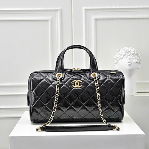 Túi Xách Chanel 25A Bowling Da Dầu Sáp Bóng Màu Đen Super Size 31cm