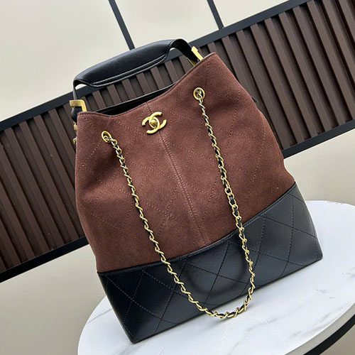 Túi Xách Chanel 25A Da Lộn Màu Nâu Super Size 33cm