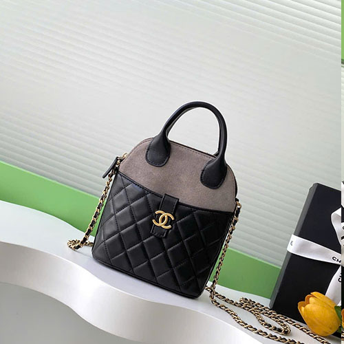 Túi Xách Chanel 25A Dáng Vỏ Sò AS4742 Màu Đen Phối Xám Siêu Cấp Size 18cm