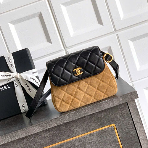 Túi Xách Chanel 25A Nắp Gập Phối Da Lộn Siêu Vip Size 18cm