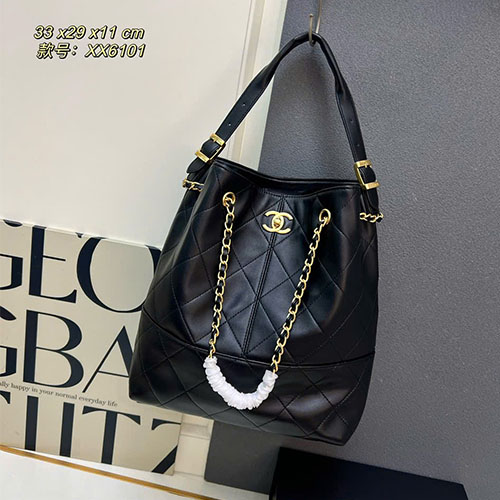 Túi Xách Chanel 25A Tote Bucket Bag XX6101 Màu Đen Super Size 33cm
