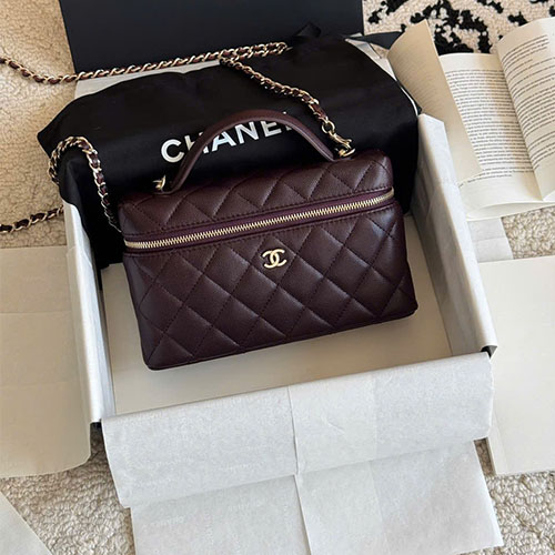 Túi xách Chanel 25C LP – Dáng hộp “Lunch Box” – Siêu VIP đỏ rượu