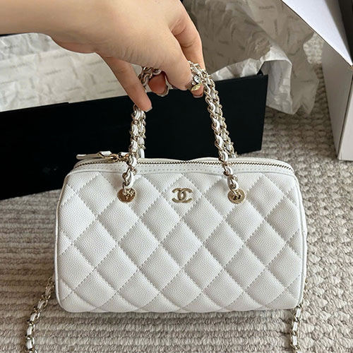 Túi Xách Chanel 25P Bowling Bag Màu Trắng Fullbox Size 18.5 cm