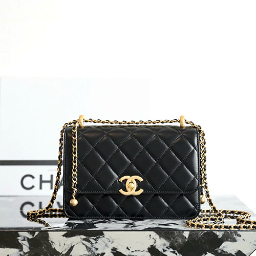 Túi xách Chanel 25S Double Gold Ball Flap Màu Đen Like Auth Da Bê Bóng