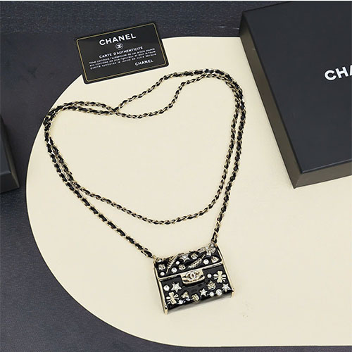 Túi xách Chanel 26C Mini Necklace Bag Siêu Cấp Đen Phối Xích Vàng
