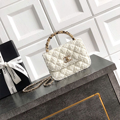 Túi xách Chanel 26C Pearl Handle Tweed Bag Màu Trắng Siêu VIP