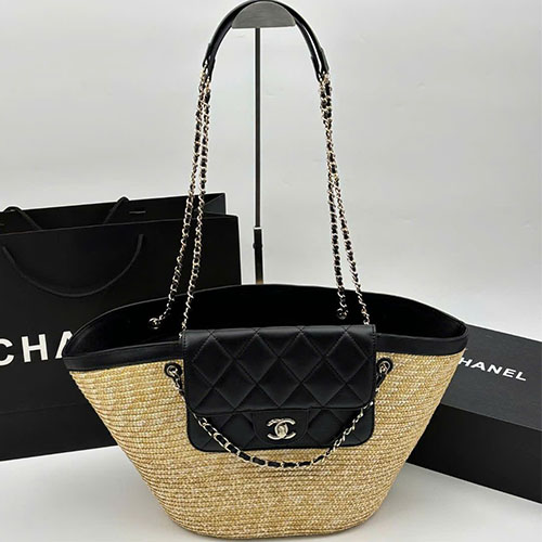 Túi xách Chanel 26C Tote Cói Đan Thủ Công Size Lớn - màu đen
