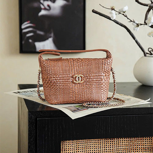 Túi xách Chanel 26P LP Vanity Box đan cói nâu siêu VIP