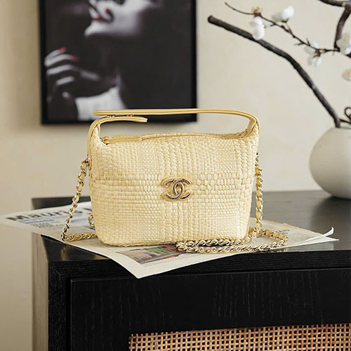 Túi xách Chanel 26P LP Vanity Box đan cói siêu VIP – màu vàng