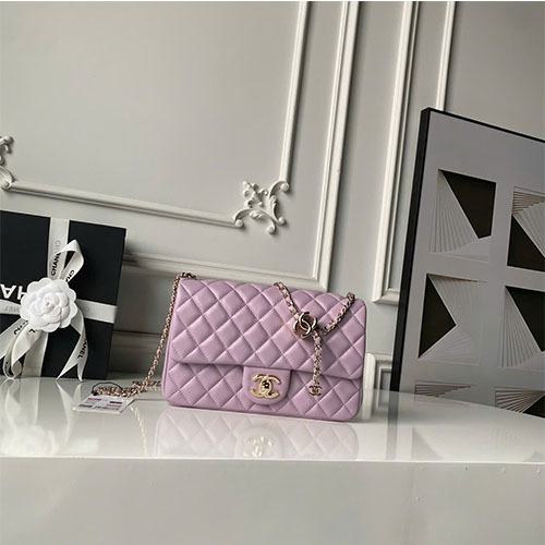 Túi xách Chanel CF AS5756 khóa double C vàng nhạt siêu VIP - màu tím