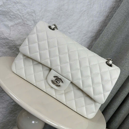 Túi Xách Chanel Classic Flap 1112 Màu Trắng Khóa Bạc Siêu Cấp Size 25.5cm