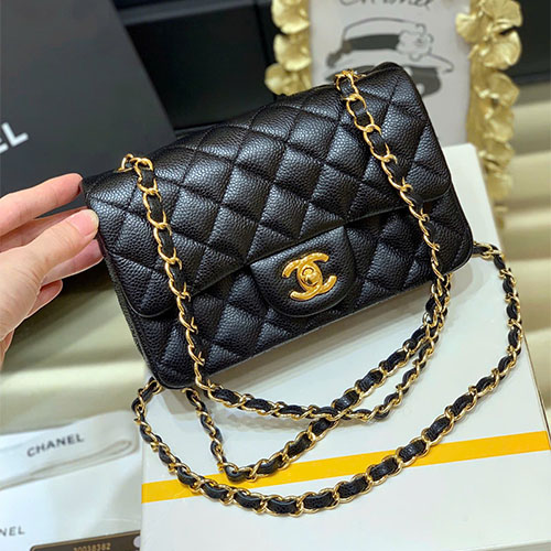 Túi xách Chanel Classic Flap Bag Large Mini 1116 Da Hạt Đen Khóa Vàng Like Auth