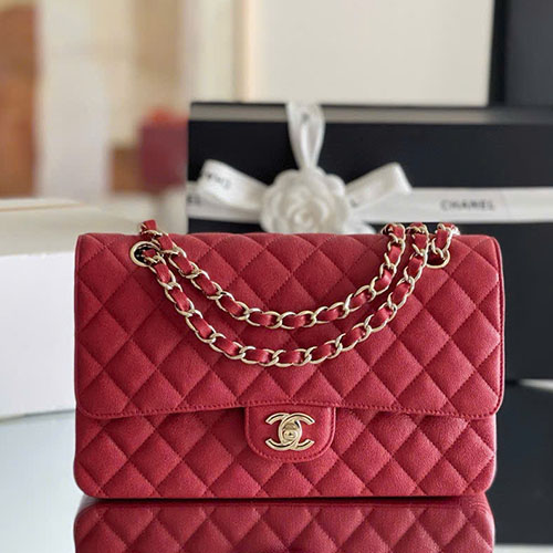 Túi Xách Chanel Classic Flap Màu Đỏ Live Auth Size 25.5 cm