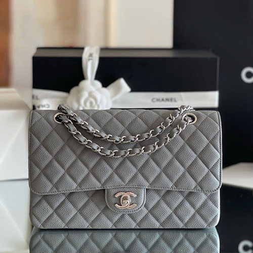 Túi Xách Chanel Classic Flap Màu Xám Live Auth Size 25.5 cm