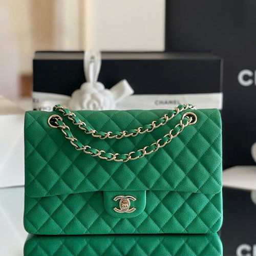 Túi Xách Chanel Classic Flap Màu Xanh Lá Live Auth Size 25.5 cm
