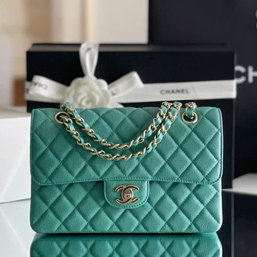 Túi Xách Chanel Classic Flap Màu Xanh Ngọc Trai Live Auth Size 23 cm