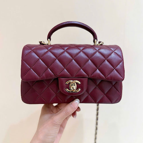 Túi xách Chanel Classic Flap Mini Top Handle 2431 Màu Đỏ Rượu Like Auth