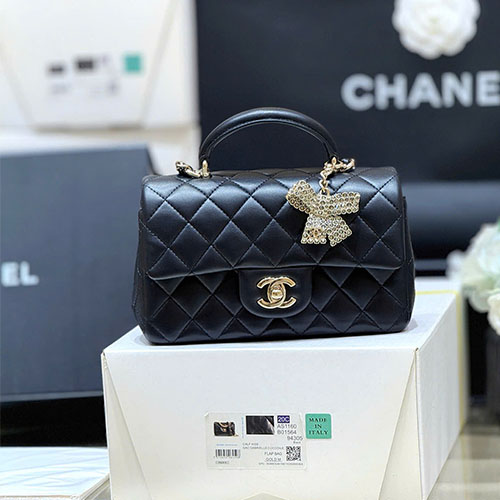 Túi xách Chanel Classic Flap Mini Top Handle Bow Diamond 2431 - màu đen