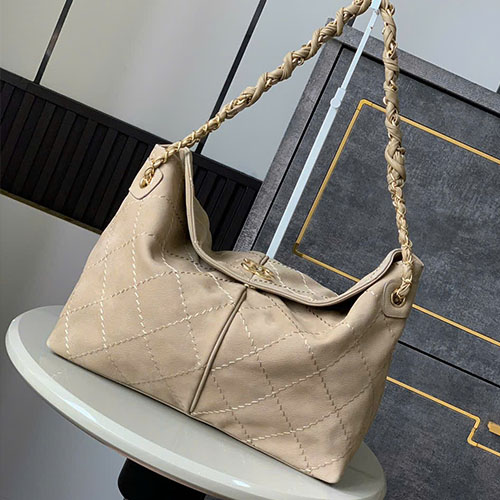 Túi Xách Chanel Hobo Da Lộn Mềm Màu Be Siêu Cấp