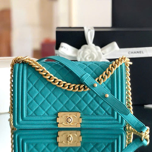 Túi Xách Chanel Leboy Màu Xanh Live Auth Size 25 cm