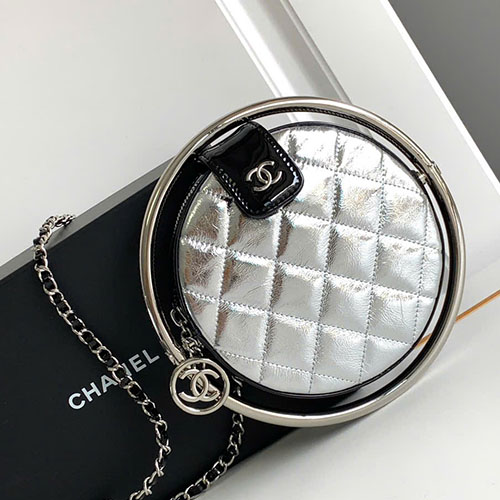 Túi Xách Chanel Mẫu Hình Tròn Màu Bạc Siêu Cấp Size 18cm