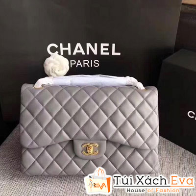 Túi Xách Chanel Maxi Siêu Cấp Ô Trám Màu Xám Bạc