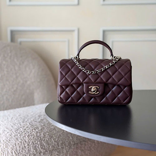Túi xách Chanel Mini CF Handle AS2431 Da Cừu Siêu VIP - đỏ rượu