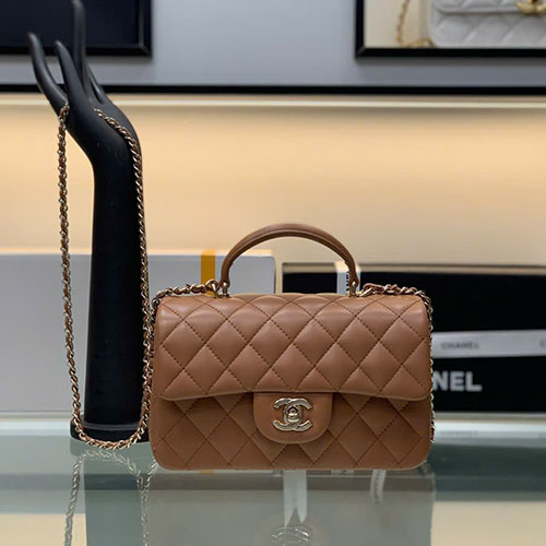 Túi Xách Chanel Mini CF Handle Màu Nâu Siêu Vip Size 20cm