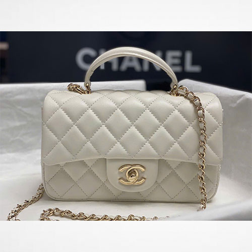Túi Xách Chanel Mini CF Handle Màu Trắng Siêu Vip Size 20cm