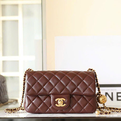 Túi xách Chanel Mini Flap Gold Ball Nâu Đậm Like Auth