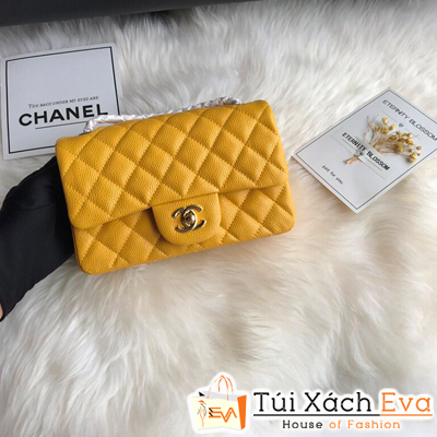 Túi Xách Chanel Mini Siêu Cấp Màu Vàng Da Hạt Size 20Cm
