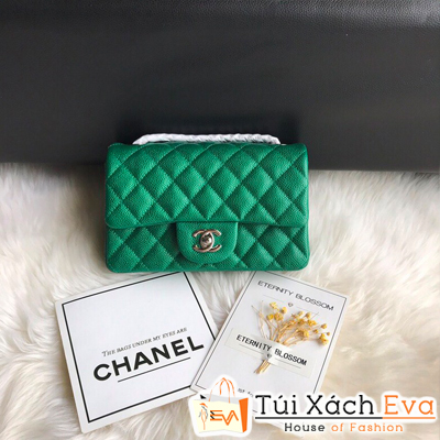 Túi Xách Chanel Mini Siêu Cấp Màu Xanh Lá Da Hạt Size 20Cm