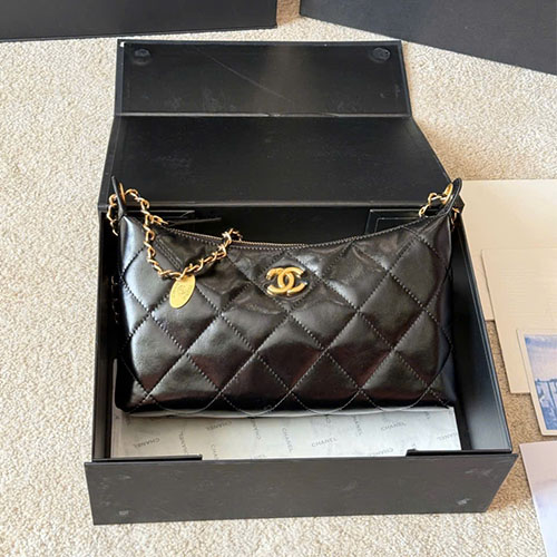 Túi xách Chanel siêu cấp 25S Hobo đen vàng (bản da bò)