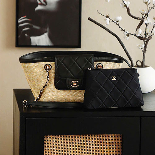 Túi xách Chanel siêu vip 26C giỏ đan túi mẹ túi con - màu đen