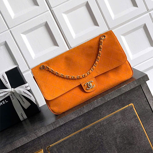 Túi Xách Chanel Siêu Vip CF Double Flap Da Lộn Size Lớn Màu Cam Đỏ