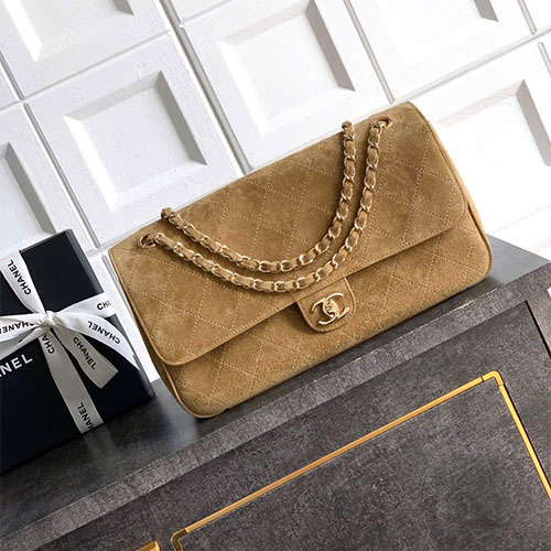 Túi Xách Chanel Siêu Vip CF Double Flap Da Lộn Size Lớn màu nâu