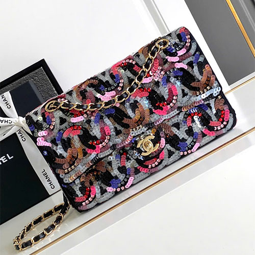 Túi Xách Chanel Siêu Vip CF Flap Đính Sequin Thêu Tay Hoa Hồng