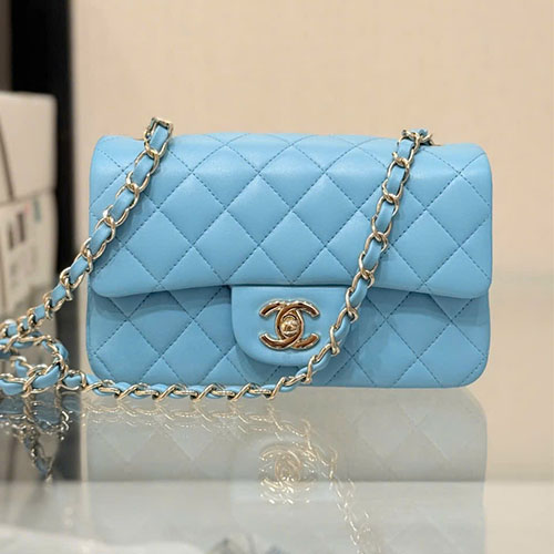 Túi Xách Chanel Siêu VIP Classic Flap Da Cừu Màu Xanh Baby