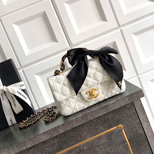 Túi Xách Chanel Siêu Vip Mini Velvet Bow – Màu Trắng