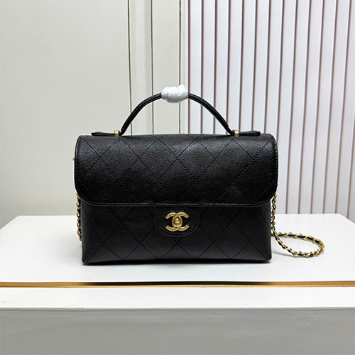 Túi Xách Chanel super 25K Da Bò Vân Lì Nắp Gập Size Lớn - màu đen