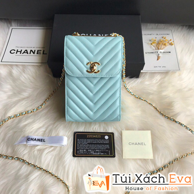 Túi Xách Chanel Vân V Đựng Điện Thoại Siêu Cấp Màu Xanh Ngọc