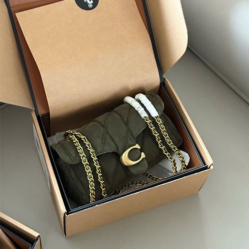 Túi xách Coach super full box Tabby Chain – bản da lộn Quilted (size 25/20) - xanh rêu