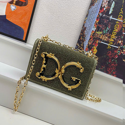 Túi Xách D&G Dây Xích Màu Xanh Rêu Super Size 21 cm