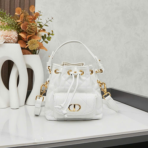 Túi Xách Dior Caro Bucket Mini 5250 Màu Trắng Super Size 15 cm