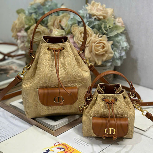 Túi Xách Dior Caro Bucket Mini Woven Màu Vàng Siêu Vip Size 24cm