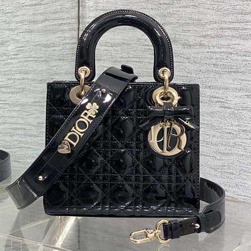 Túi xách Dior Lady 4 Ô Nơ Siêu VIP Da Bóng - màu đen
