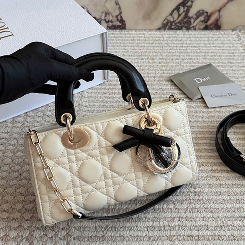 Túi xách Dior Lady D-Joy Bow Lambskin Super Full Box - màu trắng