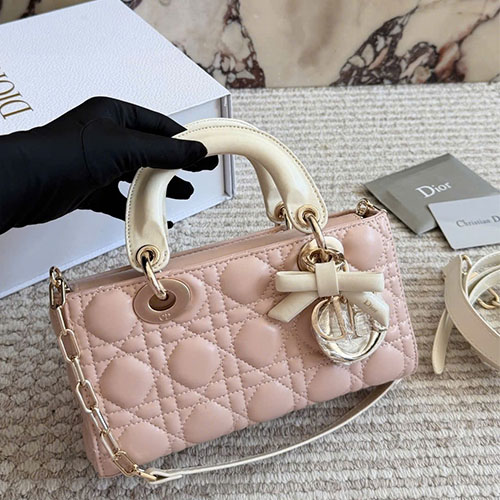 Túi xách Dior Lady D-Joy Da Cừu Nơ Phối Màu – 22cm – màu hồng